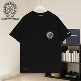 Ch hip-hop t-shirts: ch embroidered front and back, horseshoe cross logo, cuffed sleeves, american casual high street style
