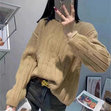 Women Knitted Pullover Autumn and Winter round Neck Pullover Retro Twist Sweater Casual Loose Knitted Top