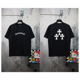 Ch hip-hop t shirts ch croo short-sleeved cross leather embroider t-shirt loosecasualpure cotton american heavy weight