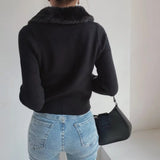 Women Sweater Knitwear Fall and Winter Lapels Slim-Fit Zipper BF Coat Leopard Print Knitted Cardigan