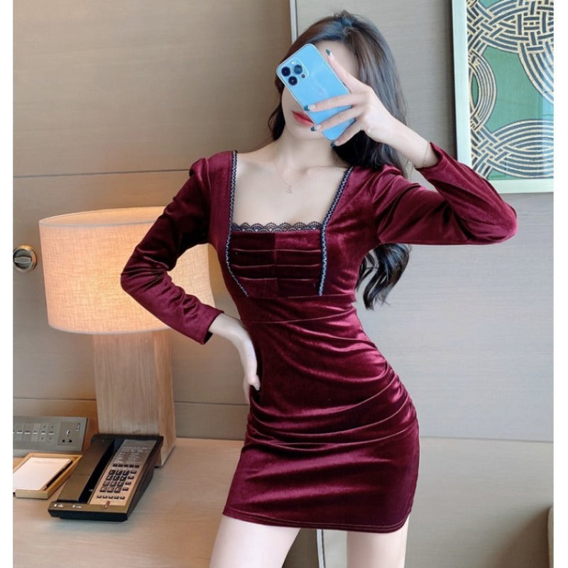 Women Maxi Dress Autumn Winter Sexy Pleuche Dress Dress Skirt