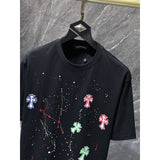 Ch hip-hop t shirts high version ch short-sleeved couple sanskrit colorful cross foam splash ink short-sleeved high street versatile