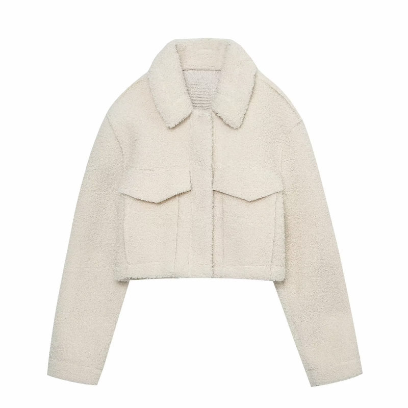 Women Jacket Autumn Winter Shirt Jacket Casual Imitation Lamb Wool Jacket
