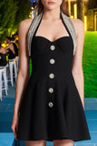 Party Dresses Summer Bandage Dress Rhinestone Single-breasted A-line Dress Party Dress Dress