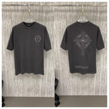 Ch hip-hop t shirts ch croo short-sleeved sanskrit horseshoe cross patch embroiderstripes round neck t-shirt american high street couple