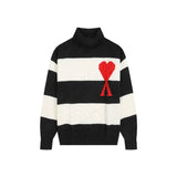 Ami araunrifcontrast color big heart jacquard tops high collar easiest for match wool knitting sweatersweaterlong sleevesstripes