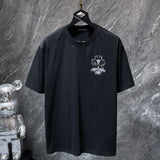 Ch hip-hop t shirts american ch kevin sword cross embroider patchwork leather heavy weight high street short sleeve trendy couple