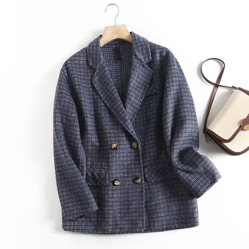 Women Suits Autumn and Winter Long Sleeve Suit Collar Double Breasted Woolen Coat