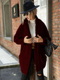 Women Trench Coat Cardigan Women's Clothes Double-Sided Velvet Casual Long Buckle-Free Solid Color Loose Lapels Coat