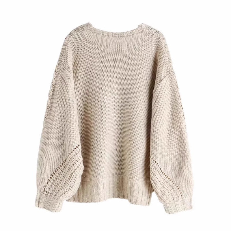 Women Sweater Knitwear Spring/Autumn V-neck Loose-Fitting Tassel Pullover Knitted Sweater
