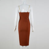 Women's Evening Dress Chain Suspender Skirt Sexy Backless Sheath Slim Fit Dress
