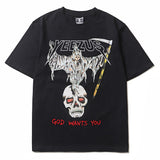 Hip-hop t-shirts: american streetwear kanye west yeezy inspired hip-hop skull print short sleeve youth trendy casual loose fit tee