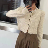 Women Knitwear Autumn Winter Retro round Neck Sweater Short Knitted Cardigan