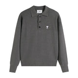 Ami araunrif couple love polo collar autumn and winter embroidered knitting shirt collar wool sweater long sleeves