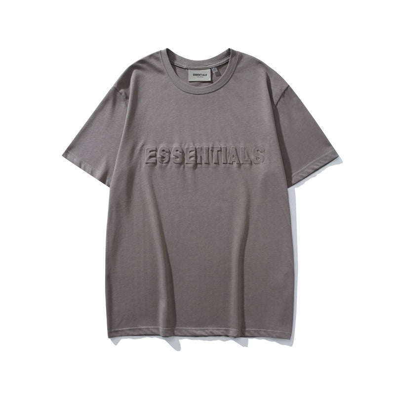 Hip-hop t-shirts: american high street style, short-sleeve, letter ess embossed, relaxed fit, crew neck tee