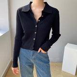 Women's Cardigan Sweater Knitted Polo Shirt Women's Long Sleeve Cardigan Top 8t8098
