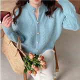 Women Knitted Cardigan Vintage Autumn and Winter round Neck Knitted Cardigan Coat Loose Sweater