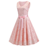 Women Evening Gown Sexy Sleeveless Swing Lace Dress