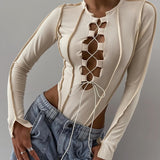Women Jumpsuit Sexy Hollow Long-Sleeved Slim Fit Jumpsuit