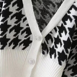 Women Sweater Knitwear Autumn Retro Houndstooth Brocade Sweater Coat V-neck Waist Trimming Short Knitted Cardigan