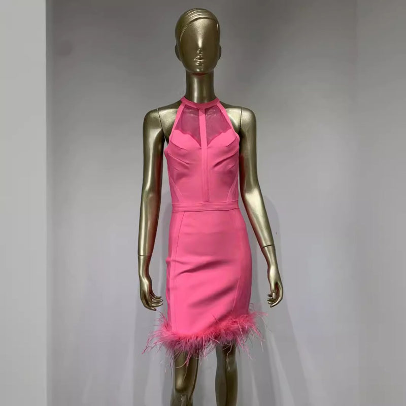 Women Dresses Bandage Dress Feather Hip Bag Party Dress (Ont0408)