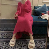 Women Knitwear Autumn and Winter V-neck Sweaters Dress