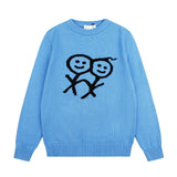 Urban korean stickman knitting shirt wool sweatertops round neck couple casualpulloverloose