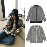 Rl ralph pony socialite knitting round neck cardigan women's sweet fall and winter classy chidori grids woolen clothes casualoutwear