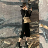 Women Maxi Dress Fall/Winter Polo Collar Pullover Knitting Dress