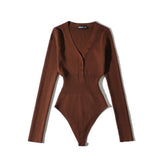 Women Sweater Knitwear Autumn and Winter Knitting Bottoming Shirt Sexy Tight Long Sleeve V-neck Jumpsuit