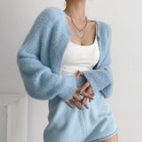 Women Sweater Knitwear Sexy Short Navel Knitted Top High Waist Loose Plush Cardigan Coat