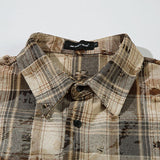 Unisex Vintage Shirt Retro Long Sleeve Plaid Shirt Men