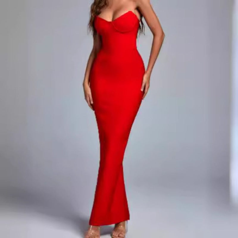 Women Evening Dress Sexy Long Evening Dress Slim Fit Bandage One-Piece Dress