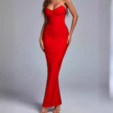 Women Evening Dress Sexy Long Evening Dress Slim Fit Bandage One-Piece Dress