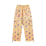 Men Sweatpants Full Printed Five-Pointed Star Cat Printing Casual Trousers Loose Cargo Pocket Straight-Leg Trousers