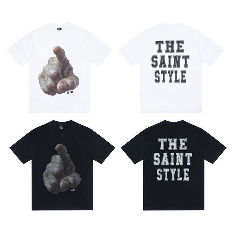 saint m t shirts s.m. finger letter graphic crew neck pullover short sleeve top