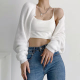 Women Sweater Knitwear Sexy Short Navel Knitted Top High Waist Loose Plush Cardigan Coat
