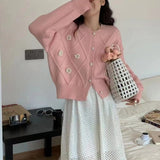 Women Knitwear Autumn and Winter Flower round Neck Sweater Loose Knitted Cardigan