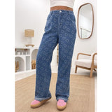 Women's spring amazon cross-border fashion heart crochet denim jeans - women's casual washed straight-leg trousers