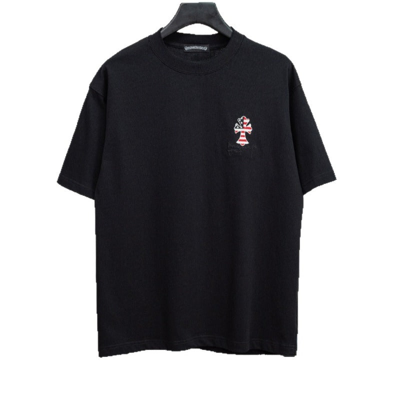 Ch hip-hop t shirts ss round neck embroider short-sleeved t-shirtch crow classic flag loosecasual american easiest for match high street
