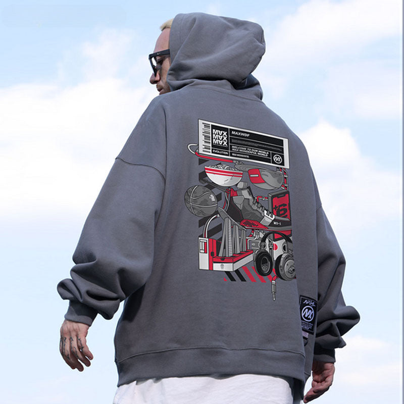 Men Hoodie Cartoon Hooded Coat Hip Hop Retro Basic Style Casual Couple Sweater