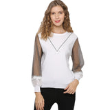 Women Knitwear Spring Knitwear Lace Chiffon Long Sleeve Shirt
