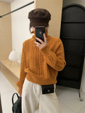 Women Knitted Pullover Autumn and Winter Turtleneck Cable-Knit Pullover Sweater Knitwear