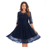 Women Evening Gown Summer round Neck 3/4 Sleeves Sexy Lace Dress