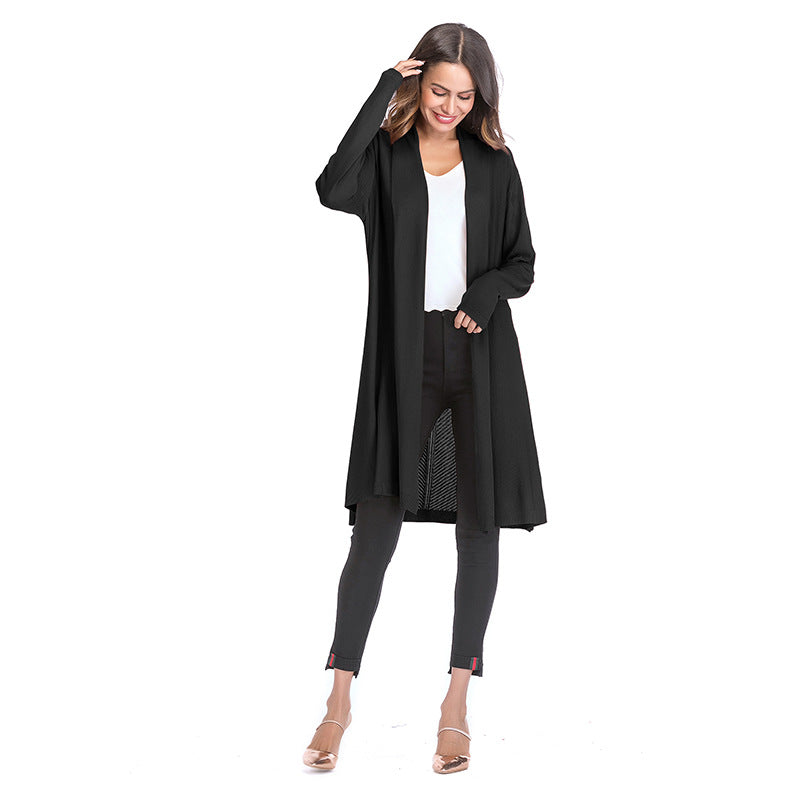 Women Knitted Sweater Autumn Knitted Fine Yarn Solid Color Long Sleeve Tulle Coat