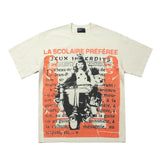 Hip-hop t-shirts - american style "my school" print, vintage washed, distressed short sleeve tee, trendy tee