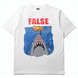 Hip-hop t-shirts: american spring/summer high street style, short-sleeve, unique shark print, loose fit, casual sports t-shirt