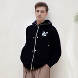 Mens Hoodie Towel Embroidered Hooded Sweater Jacket