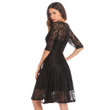 Women Evening Gown Summer round Neck 3/4 Sleeves Sexy Lace Dress