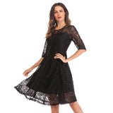 Women Evening Gown Summer round Neck 3/4 Sleeves Sexy Lace Dress